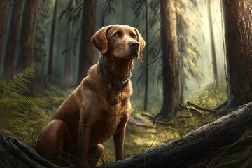 Gordon dog hunting in forest. Generative AI.
