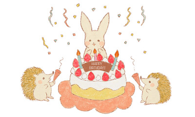お誕生日をお祝いされるうさぎ(png)