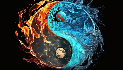 The Symbolic Balance of Yin & Yang: Nature, Earth & Space Unite in a Flaming Globe of Spiritual Energy, Generative AI