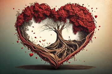 Romantic Red Heart Tree of Eternal Love - Nature Decor for Valentine's Day and Weddings: Generative AI