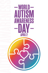 World Autism Awareness Day. April 2. Holiday concept. Template for background, banner, card, poster with text inscription. Vector EPS10 illustration.