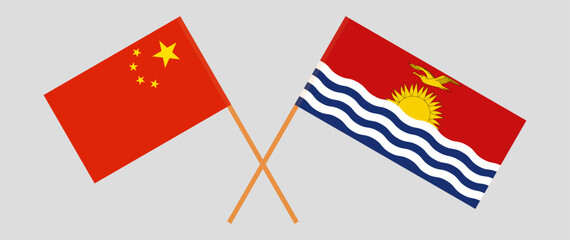 Crossed flags of China and Kiribati. Official colors. Correct proportion