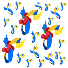 Patriotic pattern of blue and yellow years and viburnum. Ukrainian characters in the alphabet. The letter u