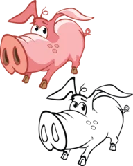 Fotobehang Babykamer Vector Illustration of a Cute Cartoon Character Pig for you Design and Computer Game. Coloring Book Outline Set   © liusa