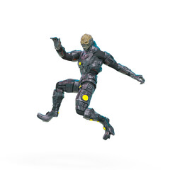 reptilian officer jumping in white background