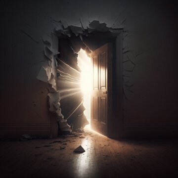 The door that leads to the unknown. High quality illustration