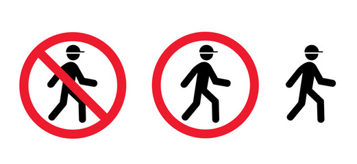 Stop halt allowed area. Do not enter danger warning. Traffic sign. Vector attention, forbidden, caution, admittance signs. No ban walking zone. Stick figures man, stickman symbol.