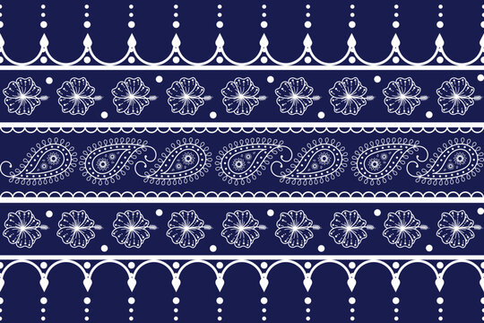 Asian floral paisley ethnic seamless pattern. Southeast Asia, Laos, Indian, Indonesian, Sri Lanka, Thai Batik style. Design for fabric, clothing, home decor, wallpaper, texture, carpet, curtain, print