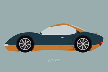side view coupe car, flat design, fully editable