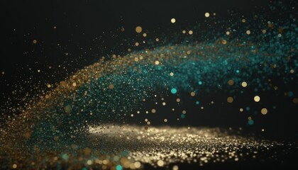 Organic 3D motion swirling and falling particle glitter art in teal. Created using Generative AI.