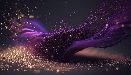 Organic 3D motion swirling and falling particle glitter art in purple. Created using Generative AI.
