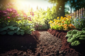 Beautiful garden with flowers, gardening, generative ai