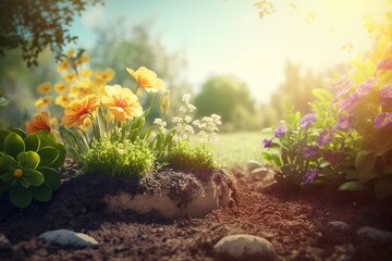 Beautiful garden with flowers, gardening, generative ai, spring