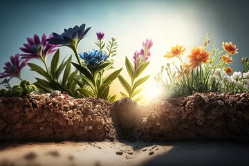 Beautiful garden with flowers, gardening, generative ai, spring