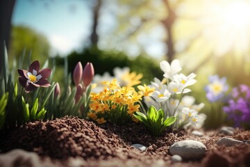 Beautiful garden with flowers, gardening, generative ai, spring