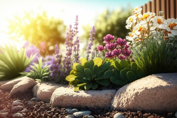 Beautiful garden with flowers, gardening, generative ai, spring