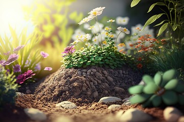 Beautiful garden with flowers, gardening, generative ai, spring