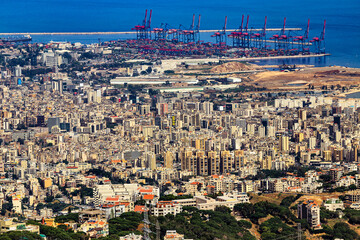 Lebanon. Beirut, capital of the state. Skyline of the city seen from Beit Mary village - obrazy, fototapety, plakaty