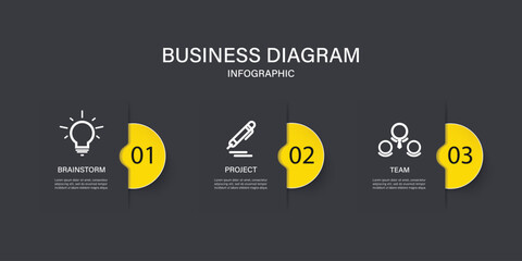 Business or team marketing diagram infographic template. Timeline with 3 steps. Vector infographic element. - obrazy, fototapety, plakaty