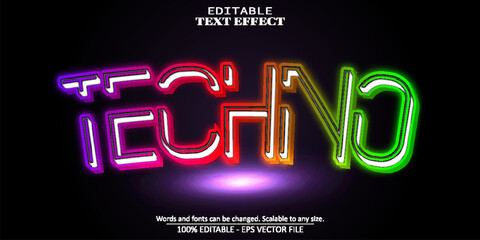 Neon light text effect, editable backlit neon and glow text style