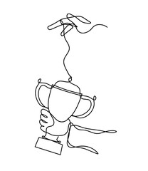 Abstract cup with hand as continuous lines drawing on white as background