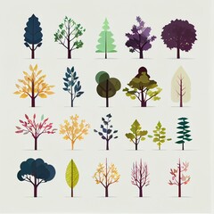 Isolated tree on white background, The collection of trees. Set of trees and shrubs. Collection of natural design elements trees with leaves. generative ai