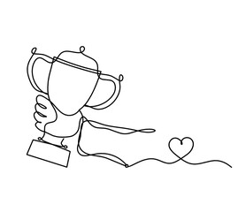 Abstract cup with heart as continuous lines drawing on white as background