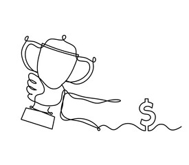 Abstract cup with dollar as continuous lines drawing on white as background