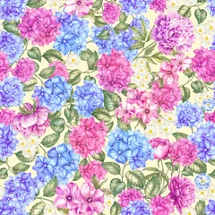 Behang Floral seamless pattern. Watercolor hydrangeas © Kotkoa