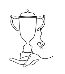 Abstract cup with heart as continuous lines drawing on white as background