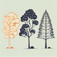 Isolated tree on white background, The collection of trees. Set of trees and shrubs. Collection of natural design elements trees with leaves. generative ai