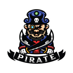 Pirate Man Holding Sword Mascot Vector Illustration