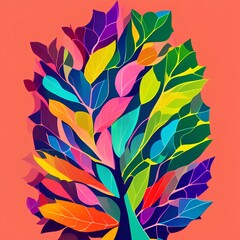 Collection of contemporary colourful posters. Elegant tree leaf. Abstract art geometric elements and strokes, leaves. Great design for social media post print. 8k - generative ai