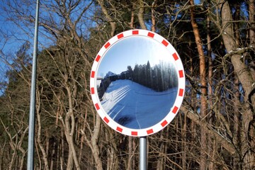 Road mirror facilitating the exit from a subordinated road in Poland