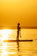 The silhouette of a slender woman. The girl on the sapboard