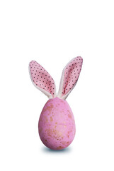 Easter Egg with Bunny Ears Isolated on Pink Background - Cute and colorful Easter egg with bunny...