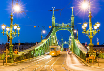 Fototapeta na wymiar Freedom Bridge in Budapest at night , Hungary