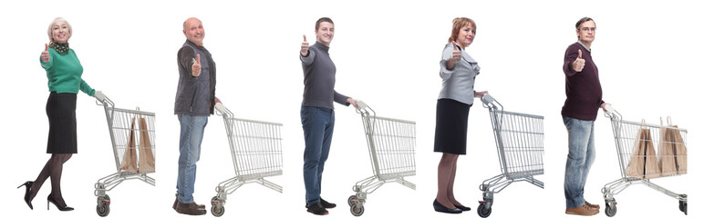 a group of people in profile with a basket showing thumbs up