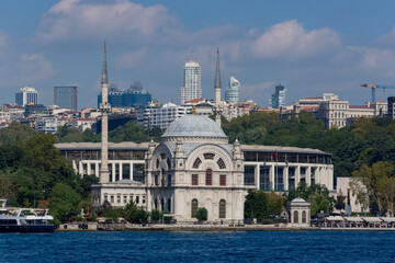 Fototapeta na wymiar The Dolmabahce Mosque view from the Bosphorus - Istanbul, Turkey.