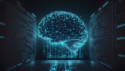 Digital brain connected to data center. Artificial intelligence concept. Based on Generative AI