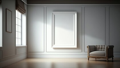 Naklejka na ściany i meble Mockup frame in modern living room with armchair Created with generative Ai technology