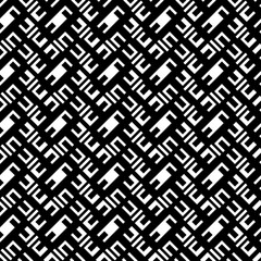 Geometrical abstract. Slanted curves, strokes, objects. Diagonal marks pattern. Seamless surface design with tilted sign. Ornament background. Mosaic motif. Grid wallpaper. Square brackets. Vector art