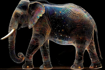 Fototapeta premium Iridescent Shiny Hindu sacred elephant made of universe and cosmos stars. Ganesha representation created with Generative AI technology