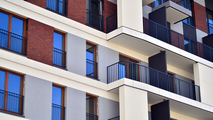 Modern architecture building facade with balconies. New apartments. Contemporary apartment building.