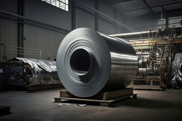 Roll of steel sheet, aluminium factory, generative ai - obrazy, fototapety, plakaty