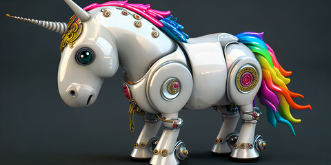 3D modern unicorn robot, 3D design style © sarymsakov.com