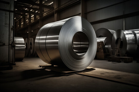 Roll of steel sheet, aluminium factory, generative ai