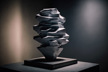 Rock sculpture with lighting on a pedestal, illustration, generative ai