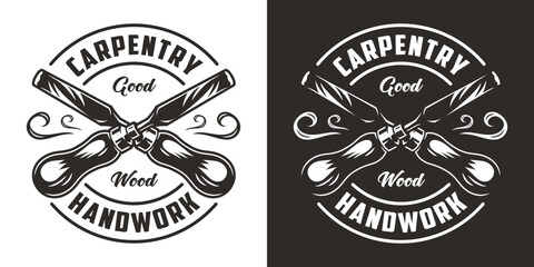 Hand chisel for wood craft workshop. Carpenter tool or equipment for repair, professional carpentry work