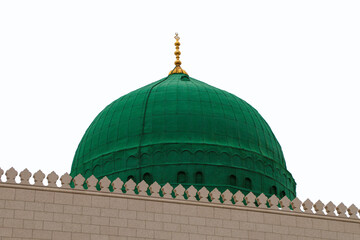 Medina / Saudi Arabia - 11 May 2017:  Green Dome Close up -  Prophet Mohammed Mosque , Al Masjid an...